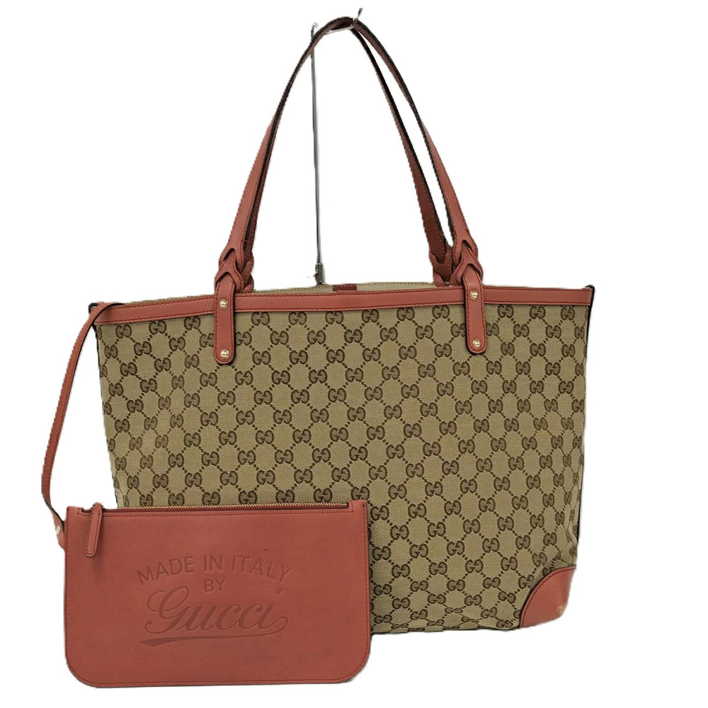 Gucci Shoulder Bag Tote GG Canvas Leather Beige Brown